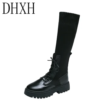 

2019 over the knee high boots thick bottom winter boots ladies slim boots winter shoes black socks boots over the knee boots
