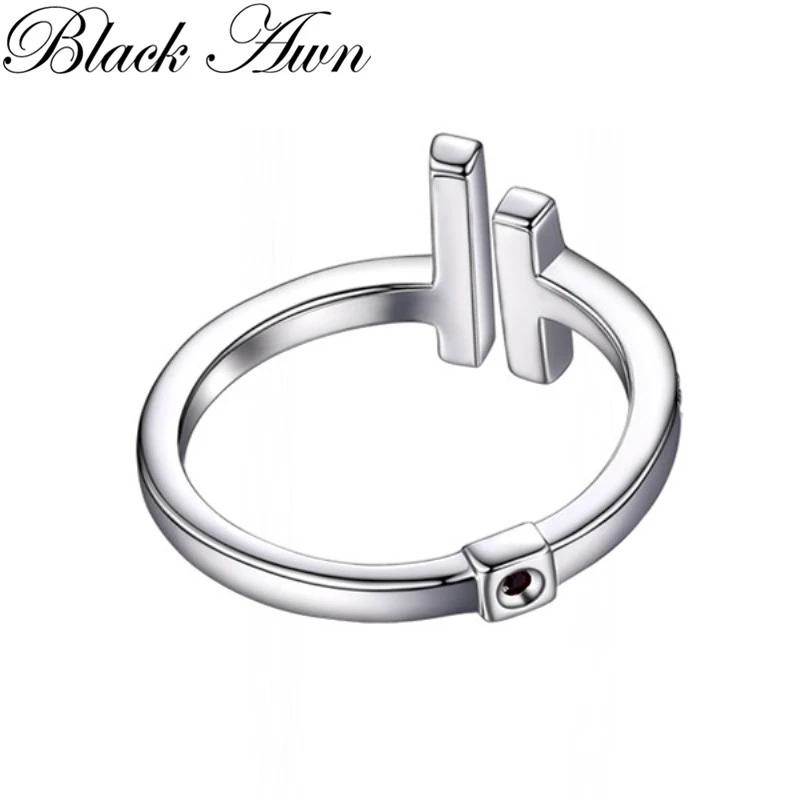 Silver Open Rings Women Elegant Wedding Ring Sterling Silver Jewelry BLACK AWN G101, silver rings,silver ring,wedding rings