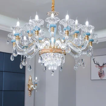 

European net red crystal chandelier modern simple living room lighting French dining room bedroom lamp arm light hall lamp