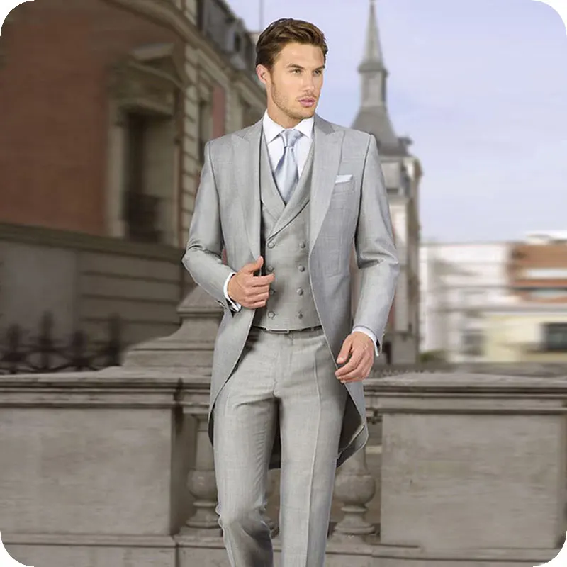

2020 Latest Coat Pant Designs Italian Gray Tailcoat Wedding Suits for Men Suits Groom Tuxedo Custom Made Bridegroom Suits