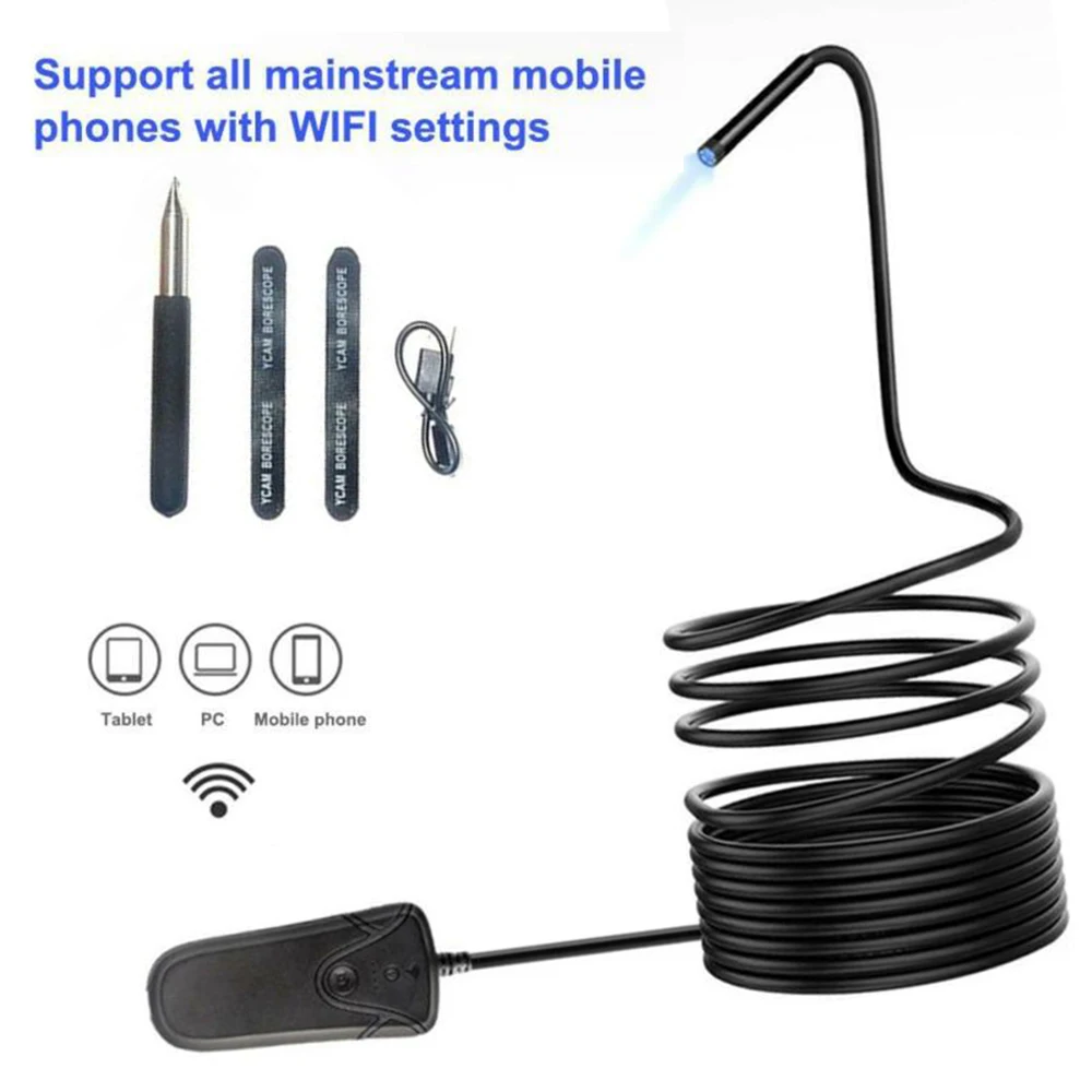 

WIFI Waterproof Lens Endoscope Borescope 1080P Inspection Camera Adjustable 6 adjustable blue LED light on camera tip