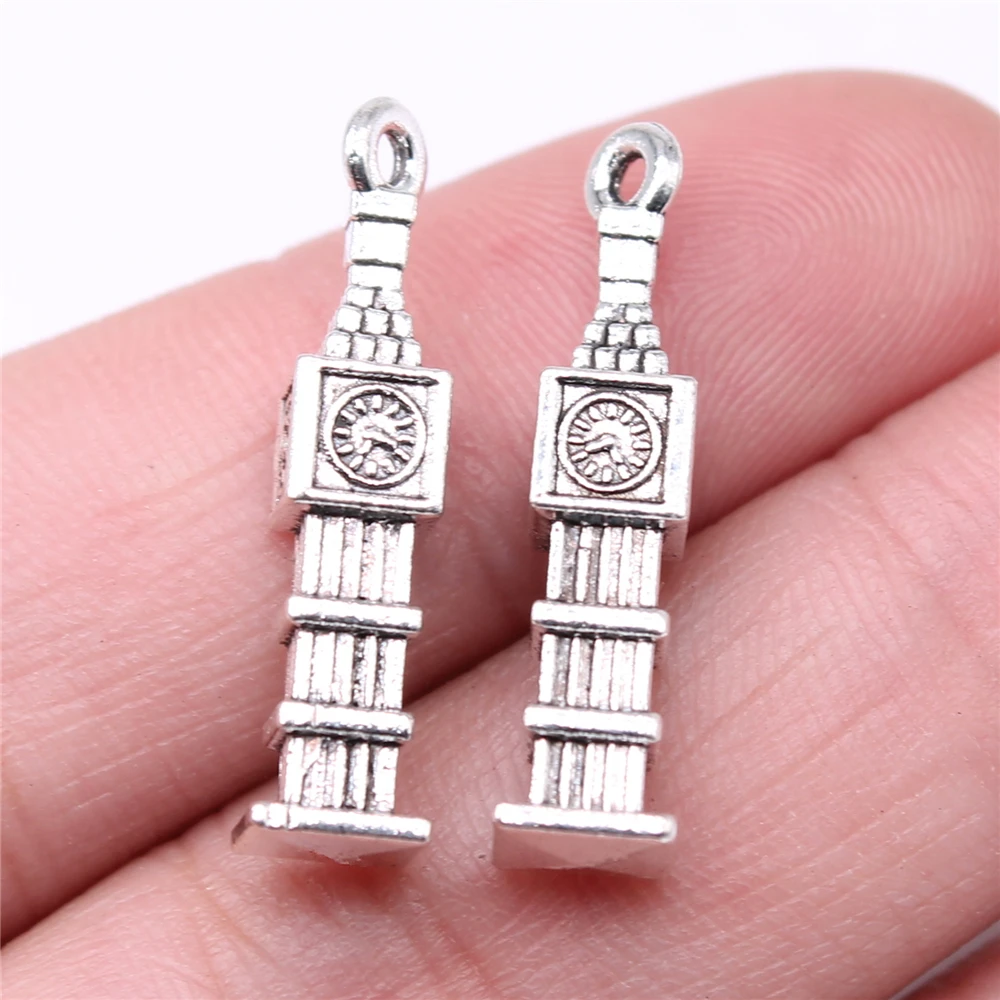 

WYSIWYG 10pcs Charms 27x6mm Big Ben Charms Antique Silver Color Pendant For Jewelry Making DIY Jewelry Findings