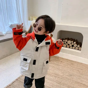 

Korean Version Boys Clothing Down Jacket Coat Orange New Arrival Winter Down Parkas Casual Hooded Children Thick Outerwear