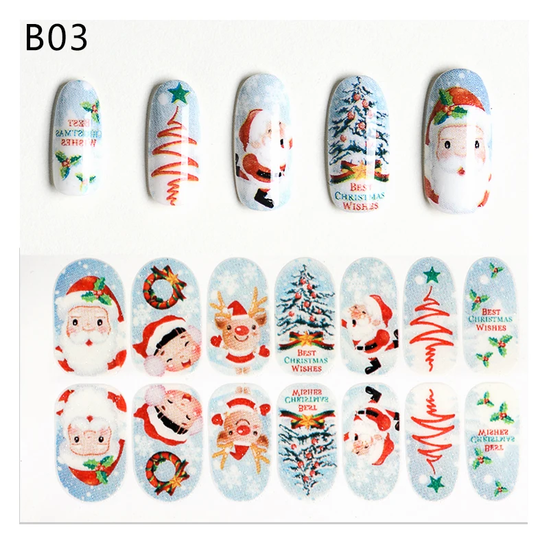 1PC Christmas 3D Nail Art Stickers Decal Slider Santa Claus Snowman Decoration Manicure Nail Wraps Women DIY Nail Art Sticker - Цвет: HHS08263