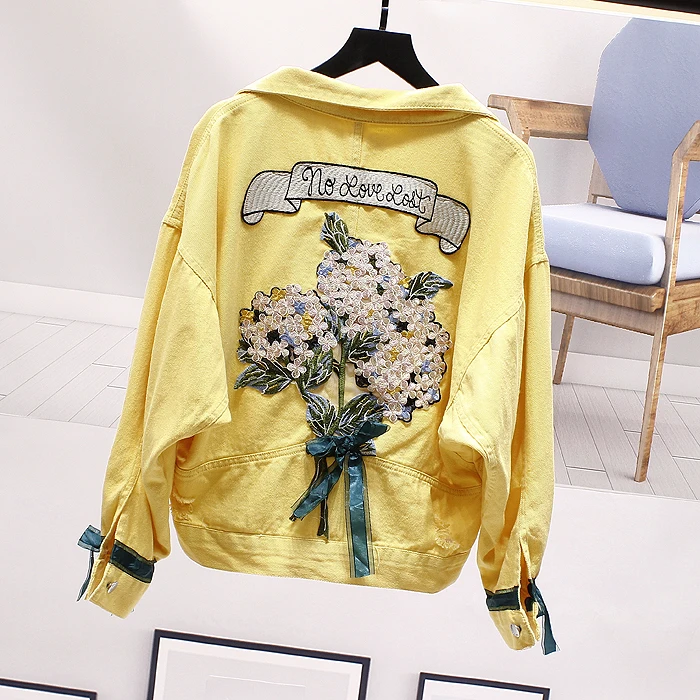 

Jeans Coat Short Spring and Autumn 2020 New Style Korean-style-Style Machine Embroidery Candy-Colored Tops Women's women coat