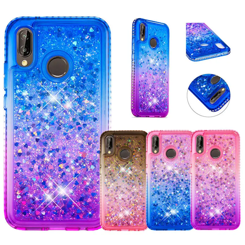 

Huawei P20 Lite Case Silicon Shockproof Phone Cover For Huawei P 20 Lite Nova 3E Luxury Diamond Glitter Liquid Quicksand Cases