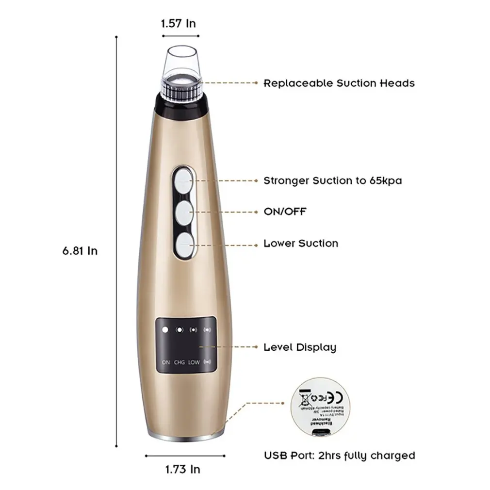 Portable USB Rechargeable Pores Vacuum Electric Face Pore Cleaner Blackhead Remover Acne Suction Facial Cleaning Tool - Цвет: 01