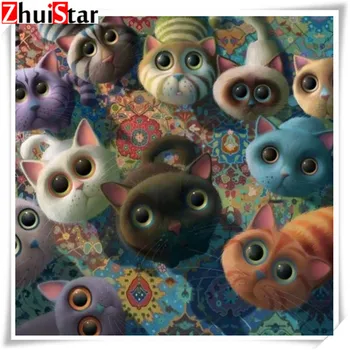 

5d diamond painting full square / round diamond embroidery colorful cute cat rhinestone DIY mosaic home decoration drop shipping