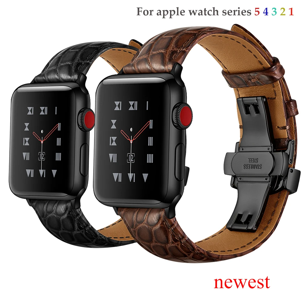 Франция Аллигатор кожаный ремешок для Apple watch 5 4 полоса 44 мм 40 iwatch 3 42 38 топ процесс