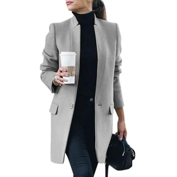 

New Thin Cotton Blend Coat Women Solid Long Coat Long Suit Collar Single Buckle Outwear Casual Autumn Winter Elegant Overcoat