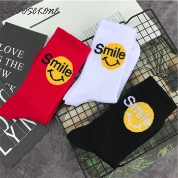 

Long Crew Unisex Cool Sox Smile Art Expression Long Cotton Casual Men's Socks Streetwear Hip Hop Funny Skate Socks For Men Gift
