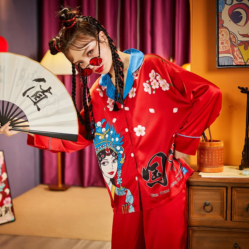 

Summer Pajamas Women Sleepwear Chinoiserie Snow and Ice Silk Princess Style Spring Plus Size Pajama Set The Tide High Quality