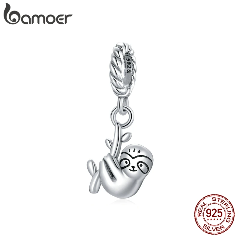 

bamoer Animal Authentic 925 Sterling Silver Cute Little Sloth Charm fit Women Bracelet & Necklaces DIY Jewelry Making SCX124