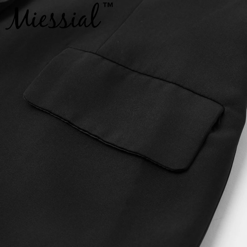 Miessial, черный офисный женский элегантный костюм, блейзер для женщин, длинный рукав, карман, пояс, куртка, женская, осень, зима, свободная верхняя одежда, блейзер