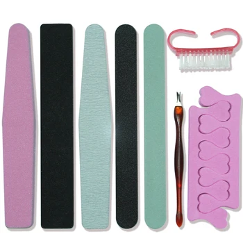 

8pcs/Lot Sandpaper Nail File Set Double Side Sanding Buffer Block with Nail Brush Nail Care File for UV Gel Polish Manicure Tool