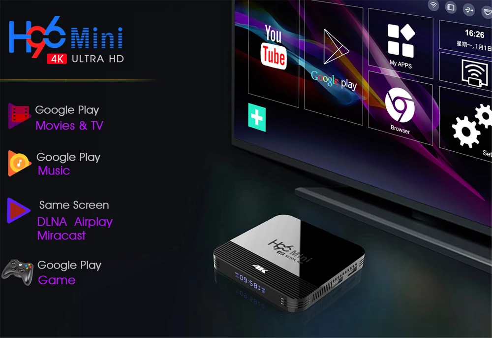 Android Box H96 Mini H8 TV Box Android 9.0 2GB 16GB RK3228 2.4G/5G Wifi BT4.0 4K Google Play Netflix Youtube Hulu Media Player