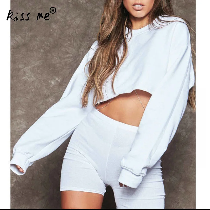 

White Spring Sweatshirts Women Training Sweaters Long Sleeve Crop Top Fitness Outdoor Running Suit Workout Exercise Sportswear