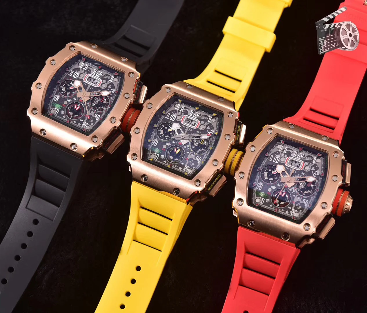 Роскошные брендовые новые черные красные резиновые мужские часы из нержавеющей стали сапфировые автоматические механические часы Tourbillion Calendar glass Sport AAA