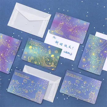 

2sets Kawaii Translucent Sulfuric Acid Paper Envelopes Gilding Star Folding Greeting Cards Wedding Invitation Cards Letter Cover
