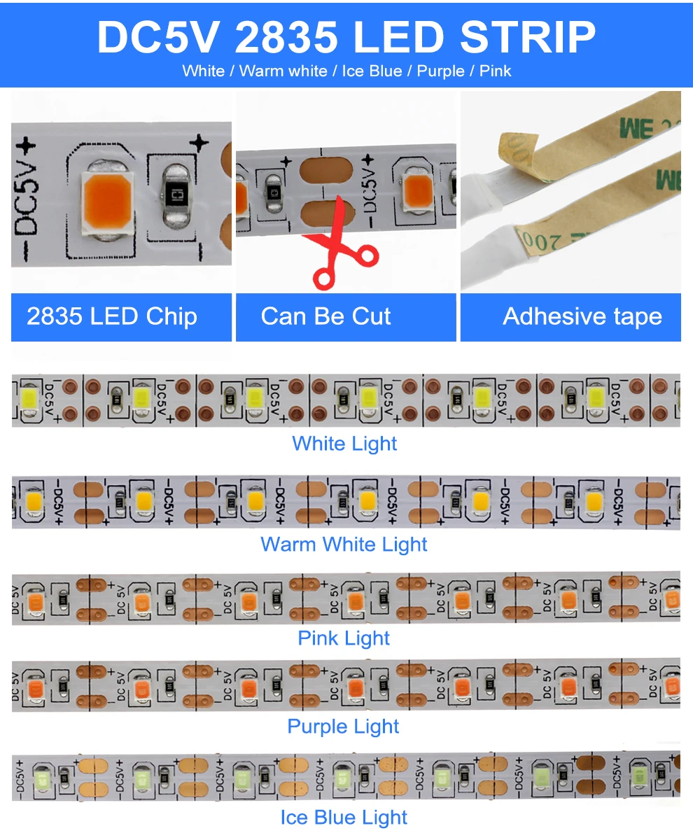 5V 2835 USB LED Streifen Licht Touch Schalter/Hand Sweep Schrank Lichter 1M  2M 3M rosa/Eis blau/Warm Weiß/Weiß Fee Licht.