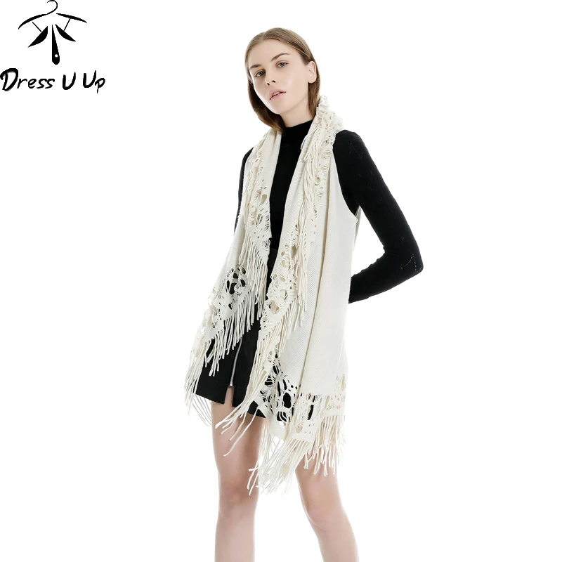 DRESSUUP Женская шаль-шарф осень зима мода сплошной цвет пашмины без рукавов Полые кисточкой Мода дикая шаль шарф