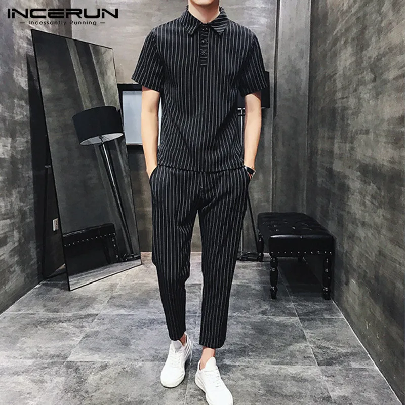 Summer Men Sets Striped Short Sleeve 