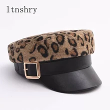 Новые зимние военные кепки шляпы с модной ременной Повседневное шерстяной берет теплая дутая куртка леопард печати береты из искусственной кожи береты с козырьком шляпа