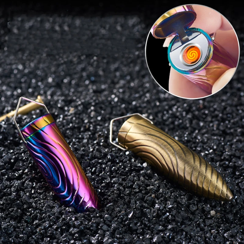 

Mini Bullet Shape Keychain Rechargeable Electric Lighter Gadgets For Men Flap Carved Bullet Pendant USB Cigarette Lighter