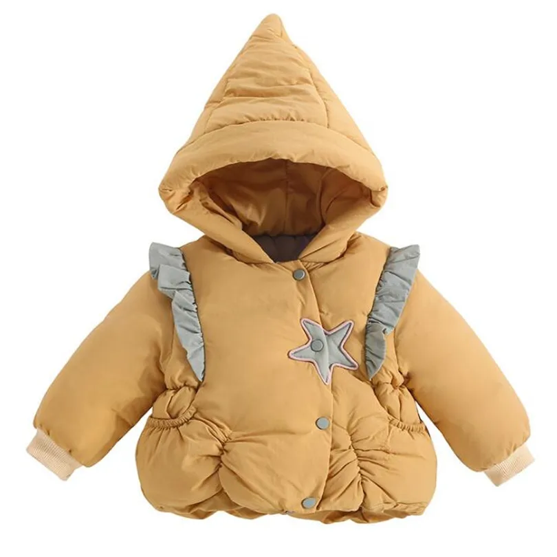 Зимняя одежда для маленьких девочек плотное теплое пальто для маленьких девочек хлопковая куртка с капюшоном для маленьких девочек зимний комбинезон для маленьких девочек, верхняя одежда - Цвет: Золотой