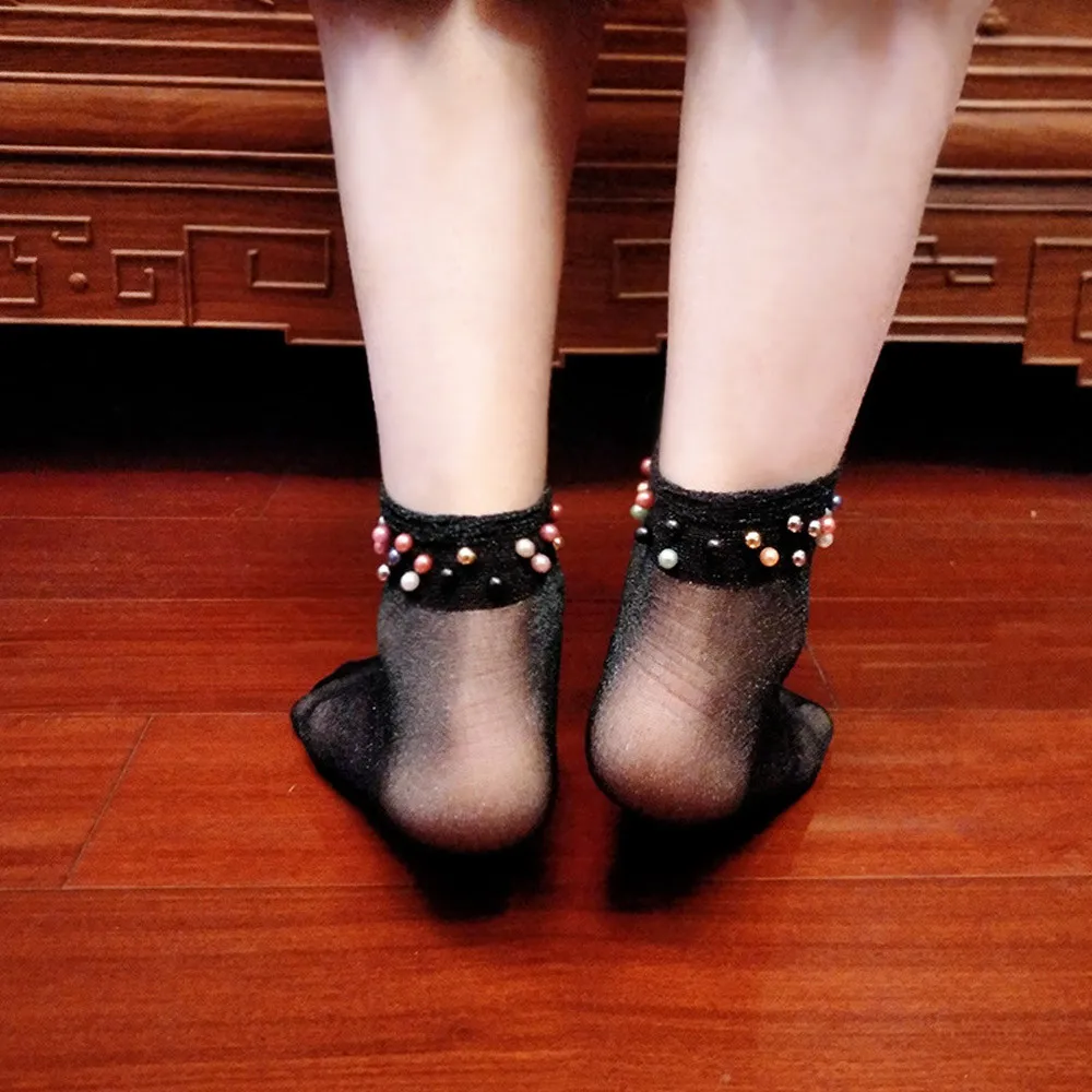 Прозрачные Нейлоновые женские ажурные носки длиной по щиколотку, кружевные короткие носки