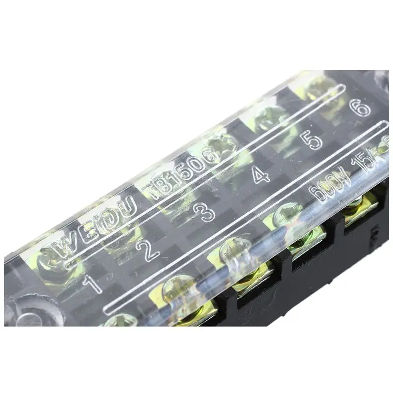 New-5 Pcs 600V 15A 6 Positions 2 Rows Barrier Screw Terminal Block Strip w Cover