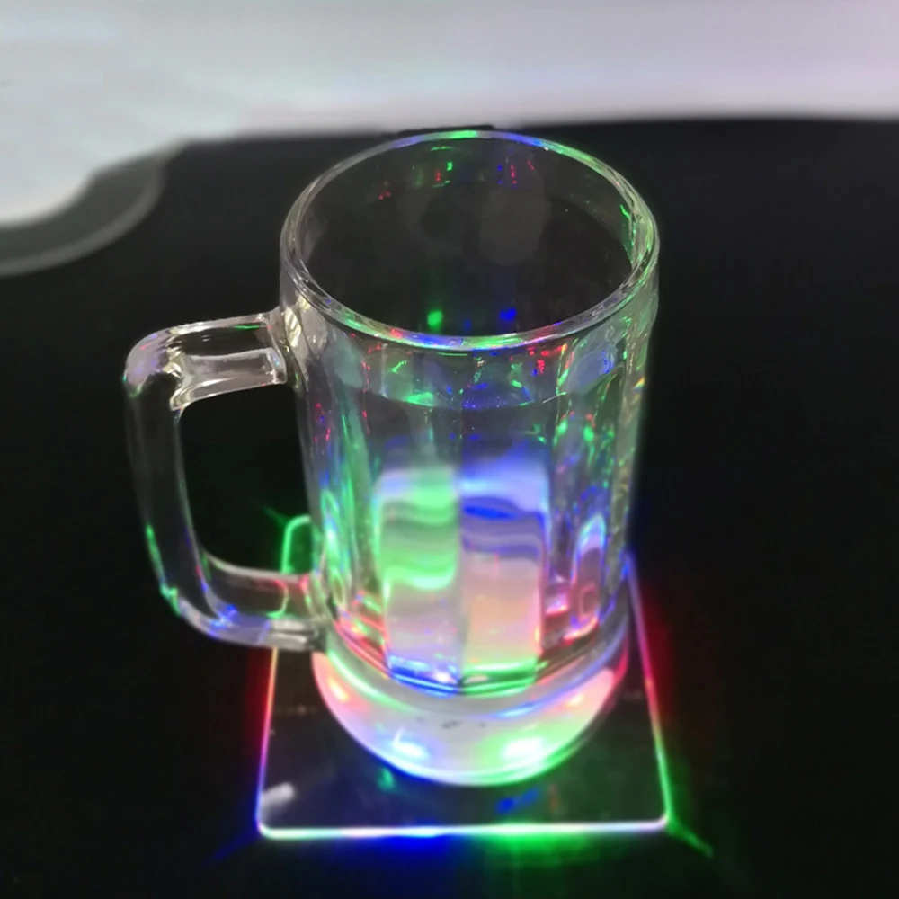 Leuchtende Achterbahn, Acryl Led Leuchten Untersetzer Quadrat Bar liefert  Glitzer Kristall Transparente Basis Getränkehalter für Dekoration  Atmosphäre Licht Club, W