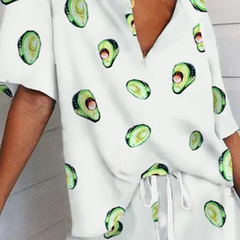 

Women Summer 2 Pieces Pajamas Set Short Sleeve V-Neck Tops Drawstring Pants Avocado Star Tie-Dye Print Lounge Sleepwear
