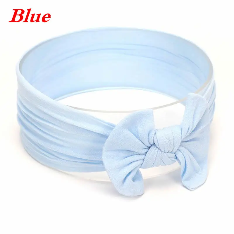 Blue Широкая нейлоновая повязка на голову с бантом для маленьких девочек; повязка на голову с узлом; один размер; подходит для большинства; 18 цветов; 72XC - Цвет: Blue