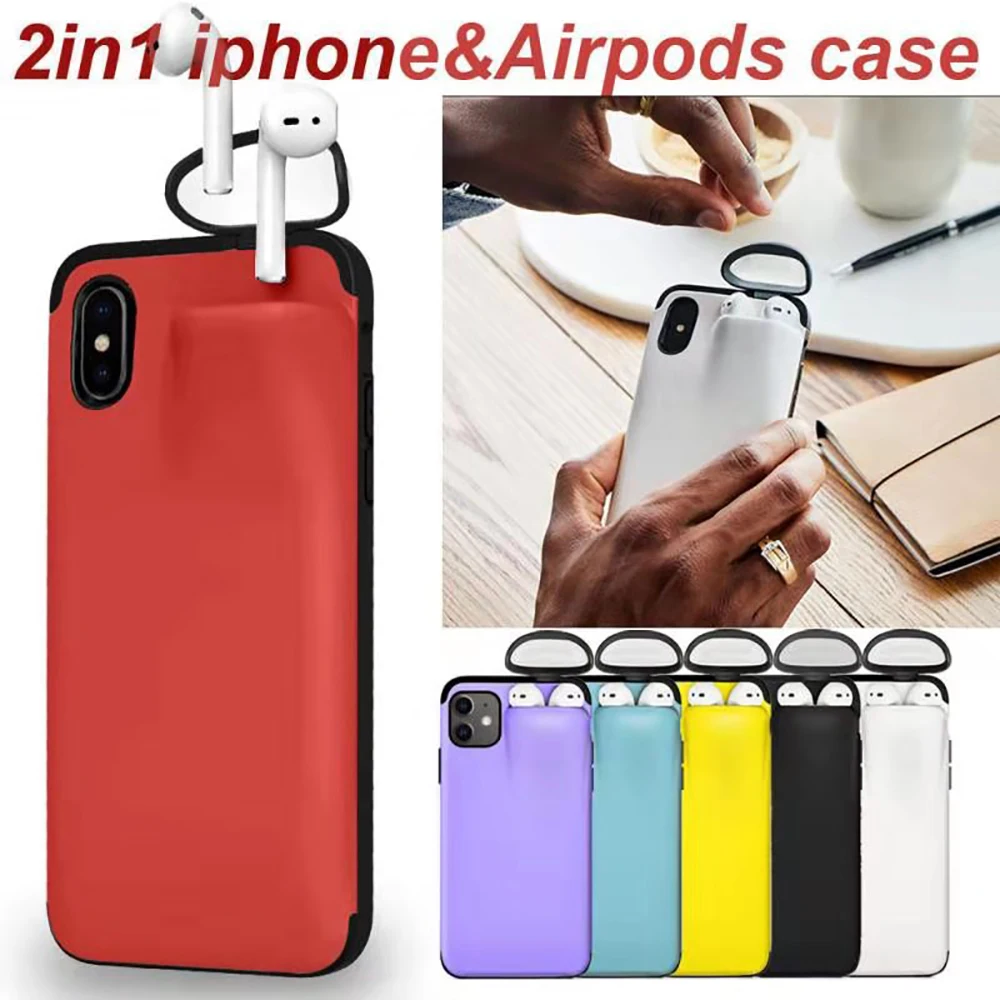 2 In 1 For iPhone 11 Pro Max Case Xs Xr X 10 8 7 Plus Cover AirPods Holder Hard New Design Apple |