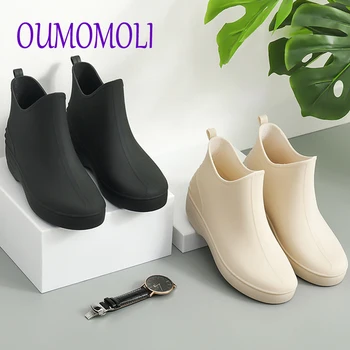 

2020 Unisex Rain Boots Warm Russia Platform Slip On PVC Waterproof Anti-skip Ankle Black Boots Woman Shoes V269
