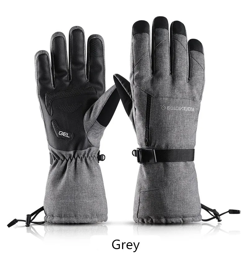 Grey Зимние мужские и женские лыжные перчатки, хлопковые теплые перчатки для сноуборда, водонепроницаемые ветрозащитные теплые перчатки для улицы - Цвет: Grey