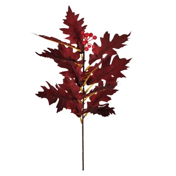 

5PCS Artificial Plant Red Leaves Christmas Leaves Red Fruit Flower Arrangement Materials