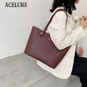 

ACELURE High Capacity Zipper Casual Tote Bags for Women Fashion Solid PU Leather Shoulder Crossbody Bags Ladies Large Handbags