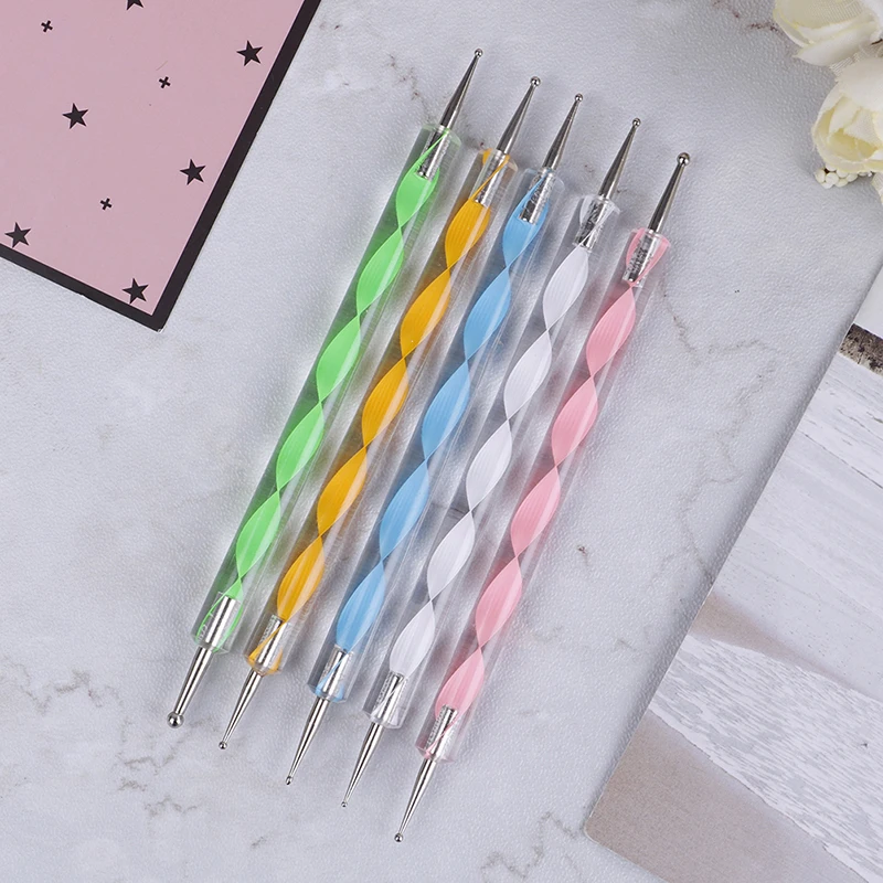 5Pcs/Set Acrylic Handle Rhinestone Crystal 2 Way Brush Rhinestone Dotting Pencil Nail Art UV Gel Painting Nail Art Dotting Pen