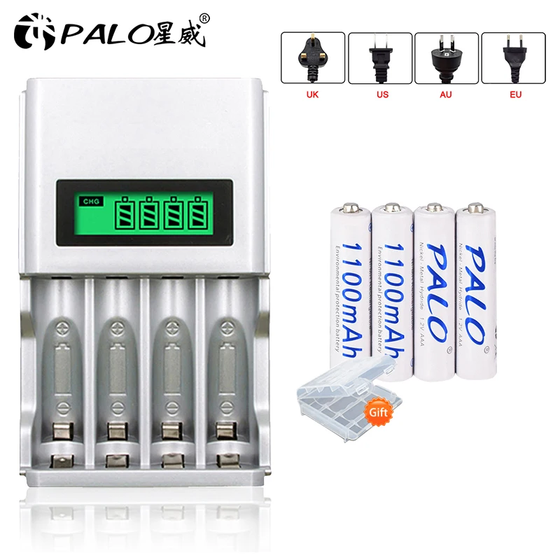 4pcs 1.2v ni-mh AAA 3a rechargeable battery 1100mAh + fast LCD smart charger for 1.2V AA / NiMH NiCD batteries | Электроника