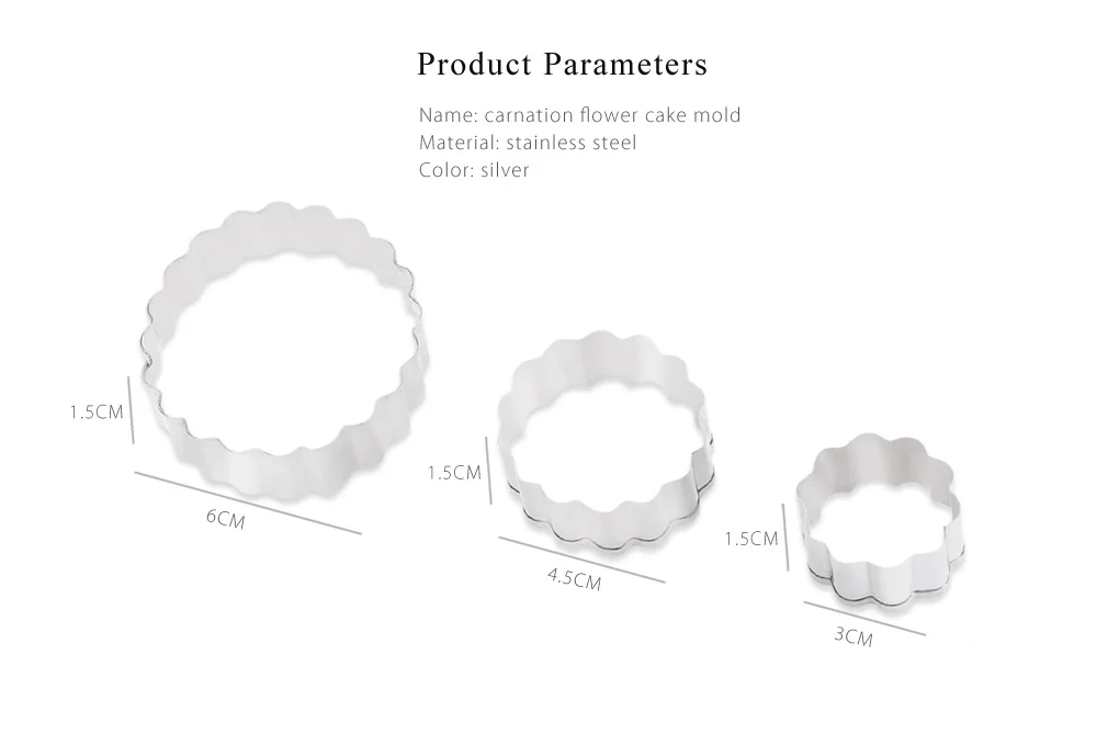 Clay Cutter 3pcs Carnation Flower Mould Stainless Steel Fondant Cake Cutter Baking Mold