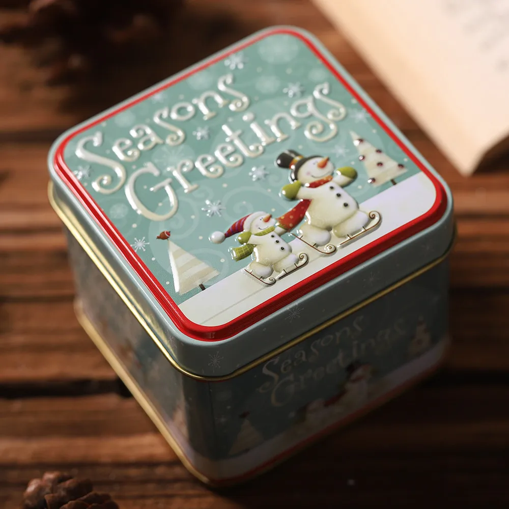 Квадратный Bump коробка для конфет Железный контейнер для хранения коробка Рождественские банки для конфет детский подарок Санта Снеговик Олень Снежинка принт Органайзер F913 - Цвет: E
