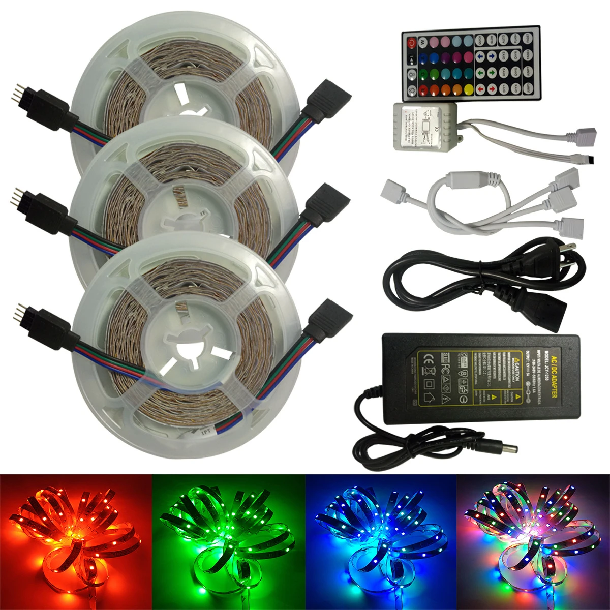 nood Tenen woestenij 49.2feet (15meters) In 3 Rolls Of Smd5050-150 Rgb Led Strip Light Kit With  44-key Remote Control And 12v Adapter Power Supply - Led Strip - AliExpress