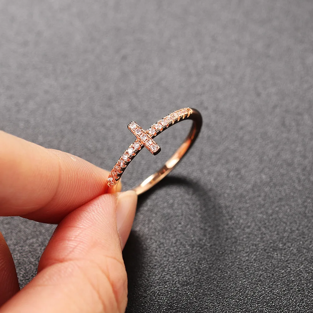 Gold Color Rings Finger Ring Gold Color Ring Zircon Crystal Ring Cross Ring for Women Korean Fashion Micro-inlaid Zircon Dainty Rings Rose Gold Color Crystal Finger Accessories Jewelry R715
