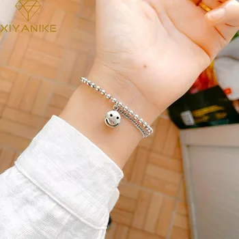 

XIYANIKE New Fashion 925 Sterling Silver Bracelets for Women Vintage Handmade Smiling Face Bead Chain Bracelet Party Jewelry