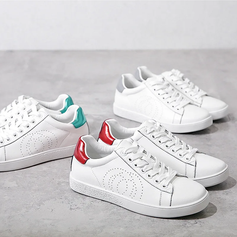 

Head Layer Cowhide Small White Shoes 2020 Spring Main Push Fund Heel Spelling Color Casual Shoes Flat Bottom Comfortable Single