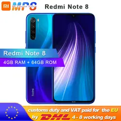 Оригинальный Смартфон Xiaomi Redmi Note 8 4 Гб 64 Гб Snapdragon 665 Octa Core 6,3 ”48MP Quad задняя камера 4000 мАч 18 Вт быстрое зарядное устройство