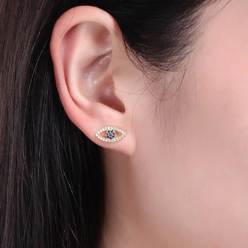 Женские серьги гвоздики KALETINE Lucky Evil Eye из стерлингового серебра 925 пробы с синим