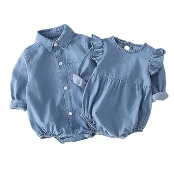 

Cute Denim Baby Girls Bodysuits Newborn Baby Clothing For Girls Infant Autumn Body Suits For 0-24M Jumpsuit